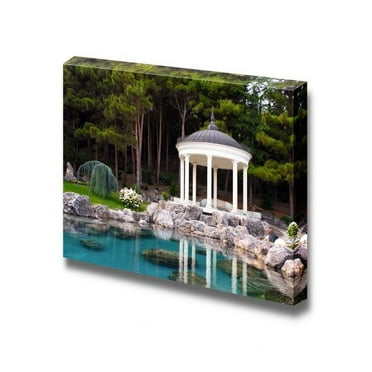 wall26 - Canvas Prints Wall Art - Gazebo by The Pond in a Beautiful Green Park | Modern Wall Decor/Home Decoration Stretched Gallery Canvas Wrap Giclee Print. Ready to Hang - 24&quot; x 36&quot;