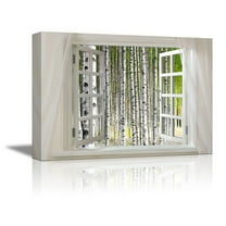 wall26 - Canvas Prints Wall Art - Glimpse into Birch Trees Forest out of Open Window | Modern Wall Decor/Home Decoration Stretched Gallery Canvas Wrap Giclee Print & Ready to Hang - 24" x 36