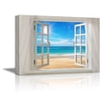 thumbnail image 1 of wall26 - Canvas Prints Wall Art - Glimpse into Clear Sea and Beach out of Open Window | Modern Wall Decor/Home Decoration Stretched Gallery Canvas Wrap Giclee Print &amp; Ready to Hang - 24" x 3, 1 of 5