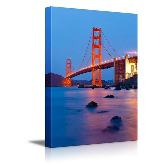wall26 - Canvas Prints Wall Art - Golden Gate Bridge After Sunset, San Francisco | Modern Wall Decor/Home Decoration Stretched Gallery Canvas Wrap Giclee Print. Ready to Hang - 18" x 12"