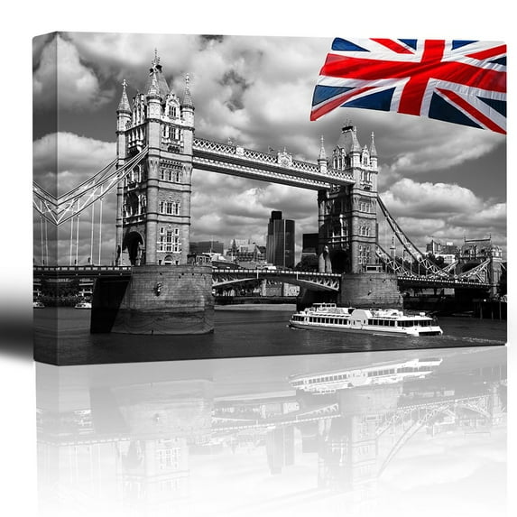 wall26 - Canvas Prints Wall Art - London Tower Bridge with Colored British Flag | Modern Wall Decor/Home Decoration Stretched Gallery Canvas Wrap Giclee Print. Ready to Hang - 16" x 24"