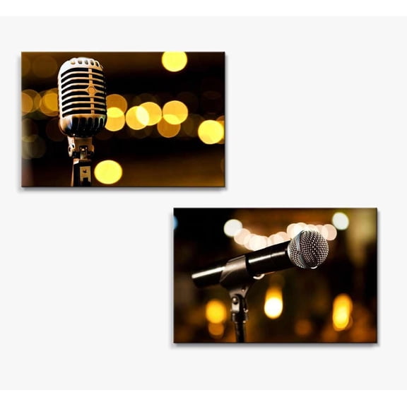 wall26 - Canvas Prints Wall Art - Music background with microphone and Concert lights | Modern Wall Decor/Home Decoration Stretched Gallery Canvas Wrap Giclee Print. Ready to Hang - 16"x24"