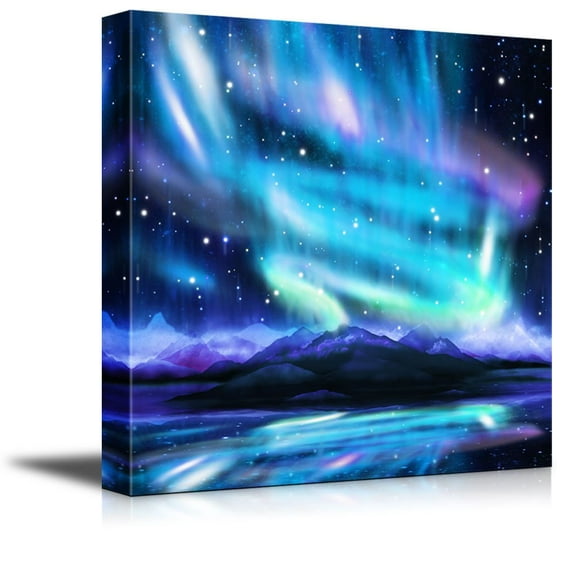 wall26 - Canvas Prints Wall Art - Northern Lights,Aurora Borealis,Dramatic Landscape | Modern Wall Decor/Home Decoration Stretched Gallery Canvas Wrap Giclee Print. Ready to Hang - 24" x 24"