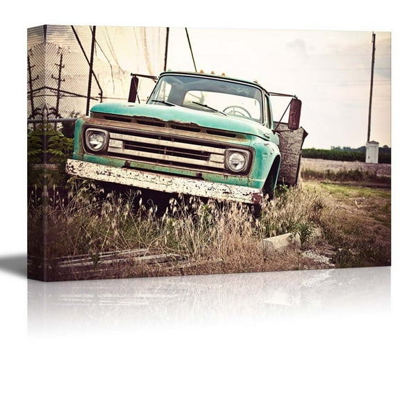 wall26 - Canvas Prints Wall Art - Old Rusty Car Along Historic US Route 66 | Modern Wall Decor/Home Decoration Stretched Gallery Canvas Wrap Giclee Print. Ready to Hang - 12" x 18"
