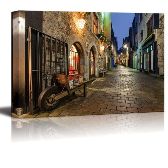 wall26 - Canvas Prints Wall Art - Old Street in Galway City | Modern Wall Decor/Home Decoration Stretched Gallery Canvas Wrap Giclee Print. Ready to Hang - 12" x 18"