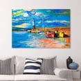 thumbnail image 1 of wall26 Canvas Prints Wall Art - Original Oil Painting Lighthouse Boats on Canvas.Rich Golden Sunset Over Ocean - 32" x 48", 1 of 4