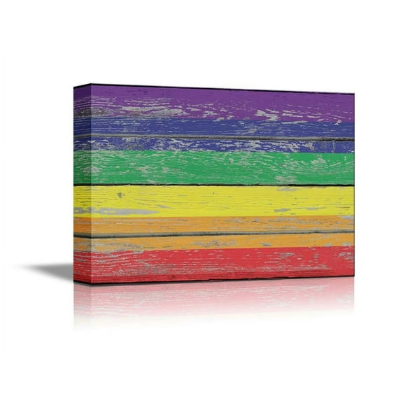 wall26 - Canvas Prints Wall Art - Rainbow Flag Gay Pride Flag/LGBT Pride Flag Pattern Vintage Wood Board - 16" x 24"