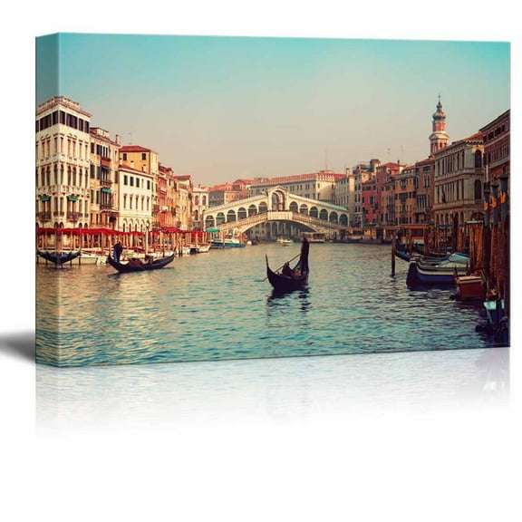 wall26 - Canvas Prints Wall Art - Rialto Bridge and Gondolas in Venice. | Modern Wall Decor/Home Decoration Stretched Gallery Canvas Wrap Giclee Print. Ready to Hang - 16" x 24"