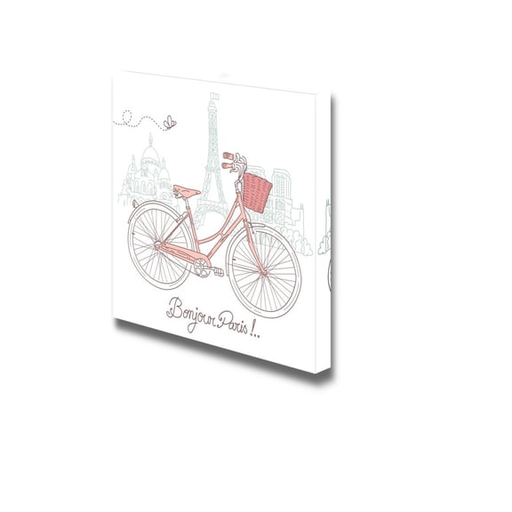 wall26 - Canvas Prints Wall Art - Riding a Bike in Style, Romantic Illustration from Paris | Modern Wall Decor/Home Decoration Stretched Gallery Canvas Wrap Giclee Print. Ready to Hang - 16" x 1