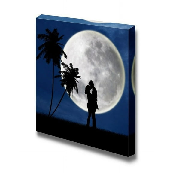 wall26 - Canvas Prints Wall Art - Romantic Kiss in Front of Full Moon | Modern Wall Decor/Home Decoration Stretched Gallery Canvas Wrap Giclee Print. Ready to Hang - 24" x 24"