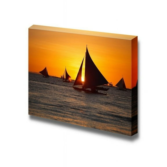 wall26 - Canvas Prints Wall Art - Sailboats Against Beautiful Sunset in Boracay Philippines | Modern Wall Decor/Home Decoration Stretched Gallery Canvas Wrap Giclee Print. Ready to Hang - 24" x