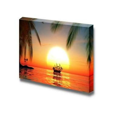 wall26 - Canvas Prints Wall Art - Sailing Boat on The Sea at Sunset Time | Modern Wall Decor/Home Decoration Stretched Gallery Canvas Wrap Giclee Print. Ready to Hang - 16&quot; x 24&quot;