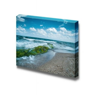wall26 - Canvas Prints Wall Art - Scenic Ocean Waves in Rocky Beach | Modern Wall Decor/Home Decoration Stretched Gallery Canvas Wrap Giclee Print. Ready to Hang - 24&quot; x 36&quot;