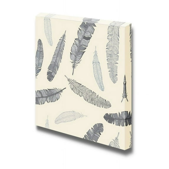 wall26 - Canvas Prints Wall Art - Seamless Flying Feather Pattern |Seamless Pattern Modern Wall Art Ready to Hang - 24" x 24"