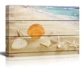 thumbnail image 1 of wall26 Canvas Prints Wall Art - Seashells on The Beach with Vintage Wood Background - 12" x 18", 1 of 3