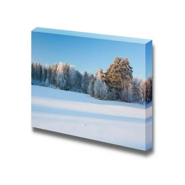 wall26 - Canvas Prints Wall Art - Snow Winter Landscape of Field and Forest | Modern Wall Decor/Home Decoration Stretched Gallery Canvas Wrap Giclee Print. Ready to Hang - 24&quot; x 36&quot;