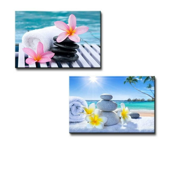 wall26 - Canvas Prints Wall Art - Spa Treatment on Tropical Beach | Modern Wall Decor/Home Decoration Stretched Gallery Canvas Wrap Giclee Print &amp; Ready to Hang - 16"x24" x 2 Panels