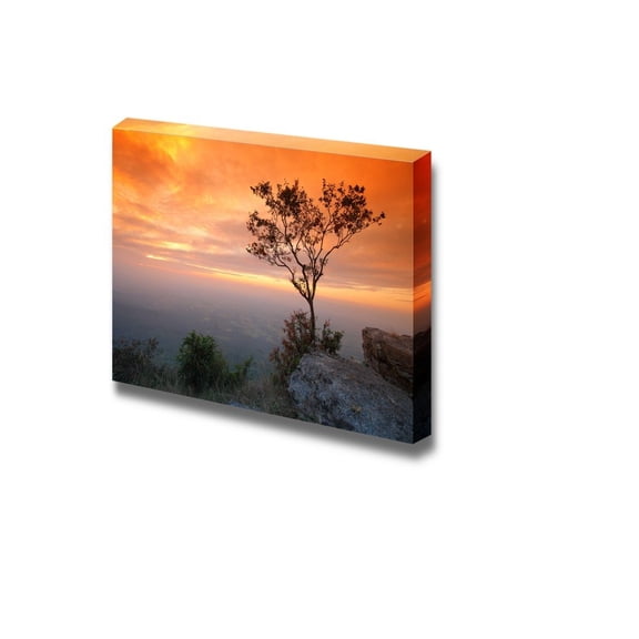 wall26 - Canvas Prints Wall Art - Sunset Scene Orange Sky Over Mountain | Modern Wall Decor/Home Decoration Stretched Gallery Canvas Wrap Giclee Print. Ready to Hang - 12" x 18"