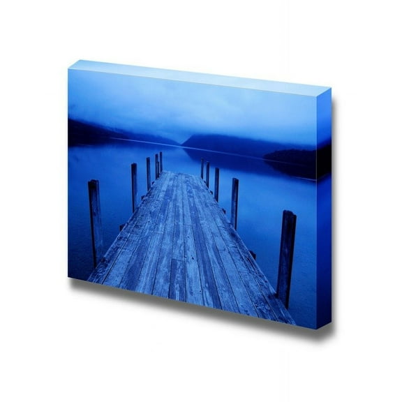 wall26 - Canvas Prints Wall Art - Tranquil Peaceful Lake with Blue Jetty | Modern Wall Decor/Home Decoration Stretched Gallery Canvas Wrap Giclee Print. Ready to Hang - 12" x 18"