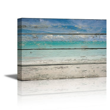 wall26 Canvas Prints Wall Art - Tropical Beach on Vintage Wood Background Rustic Home Decoration - 16" x 24"