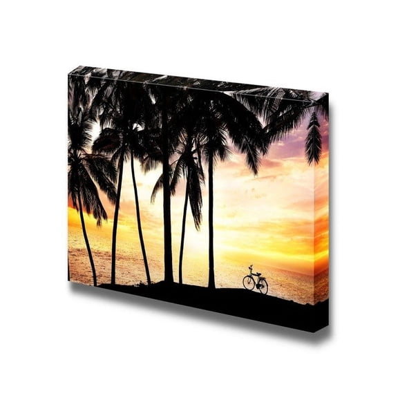 wall26 - Canvas Prints Wall Art - Tropical Sunset Overlooking the Sandy Beach | Modern Wall Decor/Home Decoration Stretched Gallery Canvas Wrap Giclee Print. Ready to Hang - 12" x 18"