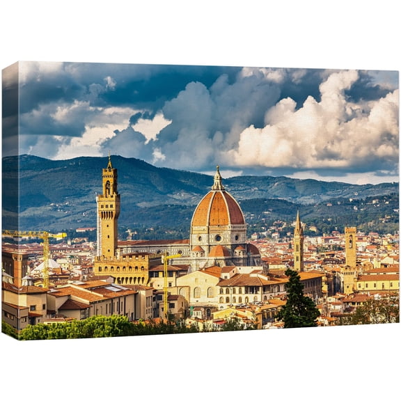 wall26 - Canvas Prints Wall Art - View on Florence and Duomo Cathedral, Italy | Modern Wall Decor/Home Decoration Stretched Gallery Canvas Wrap Giclee Print. Ready to Hang - 32" x 48"