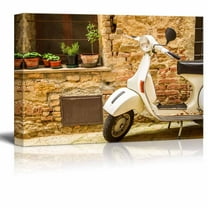 wall26 - Canvas Prints Wall Art - Vintage Scene with Vespa on Old Street | Modern Wall Decor/Home Decoration Stretched Gallery Canvas Wrap Giclee Print. Ready to Hang - 24" x 36"