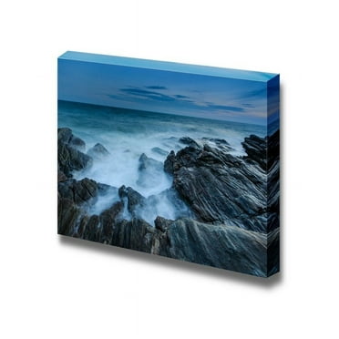 wall26 - Canvas Prints Wall Art - Waves by a Rocky Island | Modern Wall Decor/Home Decoration Stretched Gallery Canvas Wrap Giclee Print. Ready to Hang - 16&quot; x 24&quot;