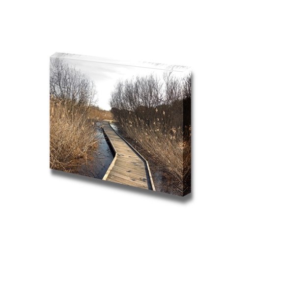 wall26 - Canvas Prints Wall Art - Wooden Pathway Over a Swamp Area in Th Early Spring | Modern Wall Decor/Home Decoration Stretched Gallery Canvas Wrap Giclee Print. Ready to Hang - 12" x 18&quo