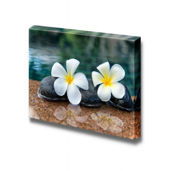 wall26 - Canvas Prints Wall Art - Zen Rocks on an Open Waterfall with Blooming White Petunias | Modern Wall Decor/Home Decoration Stretched Gallery Canvas Wrap Giclee Print. Ready to Hang - 16"