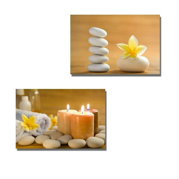 wall26 - Canvas Prints Wall Art - Zen Stone, Aromatic Soap Bar with Frangipani Flower on Bamboo Mat | Modern Wall Art Gallery Canvas Giclee Print - 16"x24" x 2 Panels
