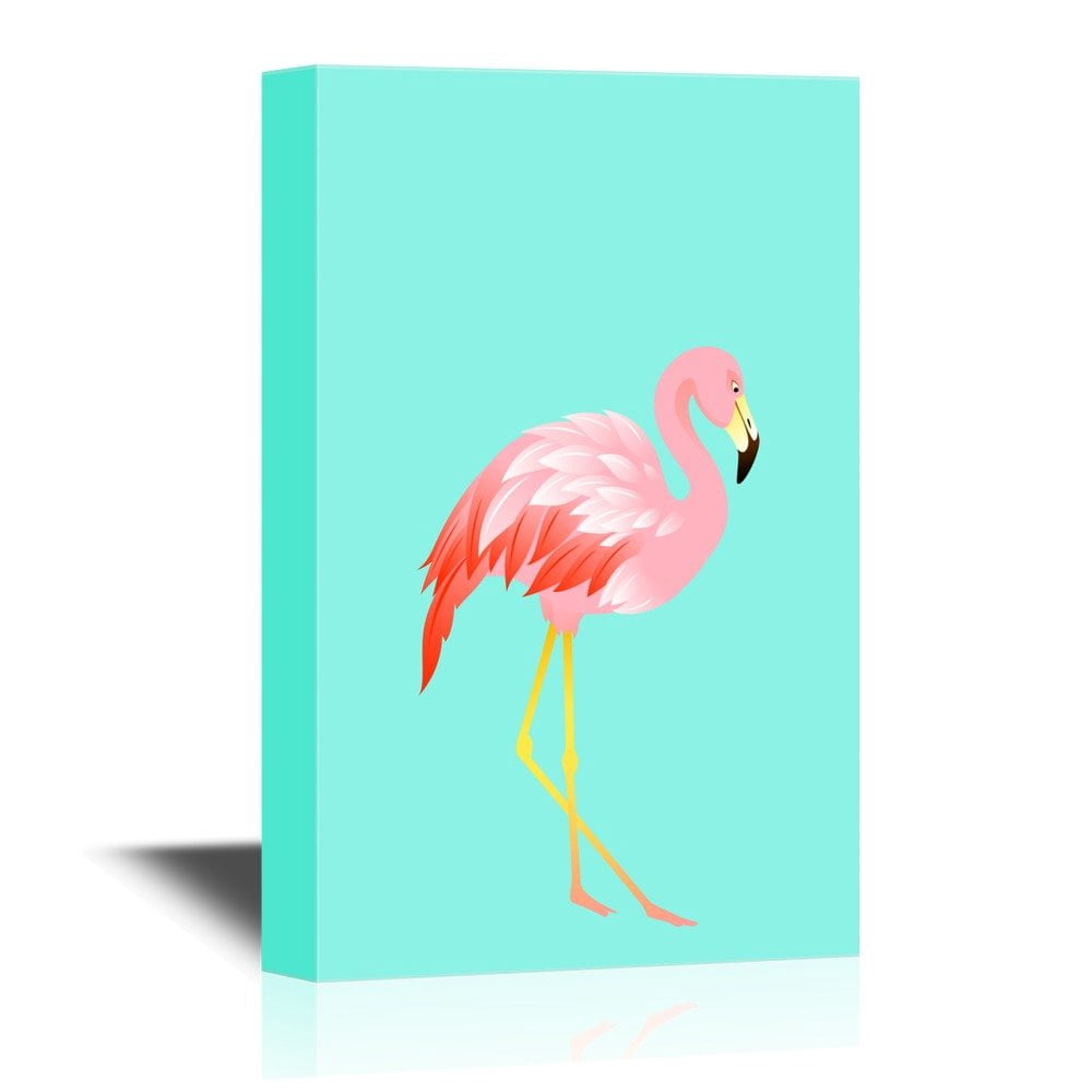 wall26 - Canvas Wall Art - A Flamingo on Solid Teal Background ...