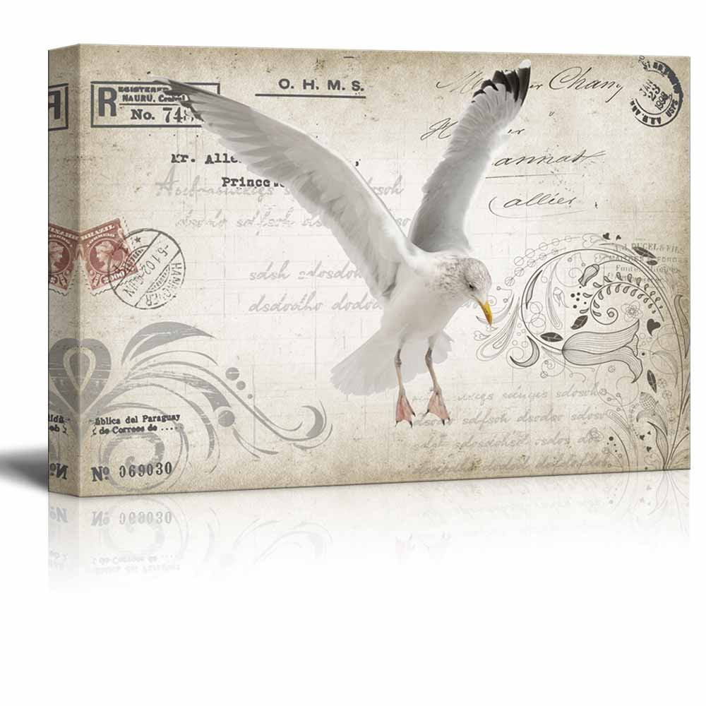 wall26 - Canvas Wall Art - A Flying Seagull on Retro Style Background ...