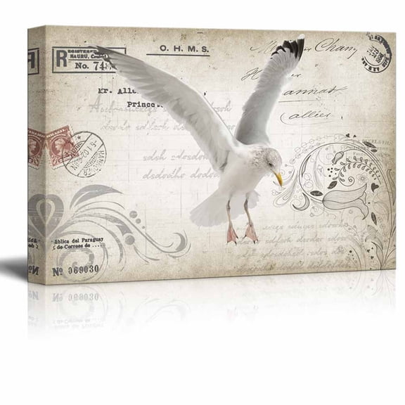 wall26 - Canvas Wall Art - A Flying Seagull on Retro Style Background - Gallery Wrap Modern Home Art | Ready to Hang - 32x48 inches