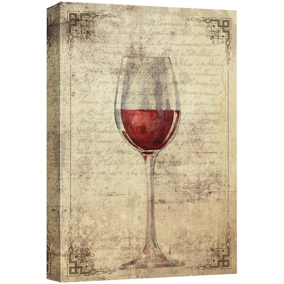 wall26 - Canvas Wall Art - A Glass of Red Wine on Vintage Letter Background - Gallery Wrap Modern Home Decor | Ready to Hang - 12x18 inches