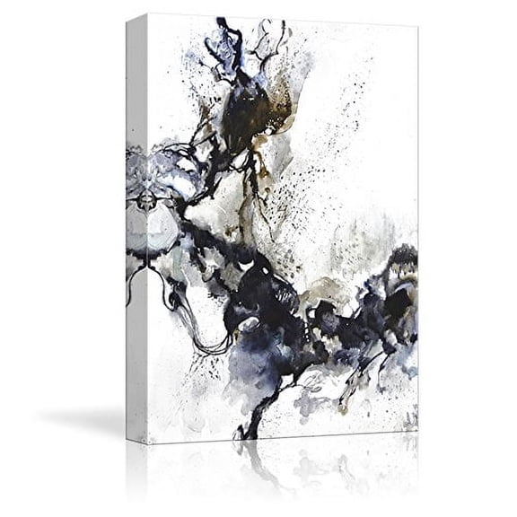 wall26 - Canvas Wall Art - Abstract Black Ink on White Background - Watercolor Painting Style Art Reproduction - Modern Home Decoration - 12"x18"