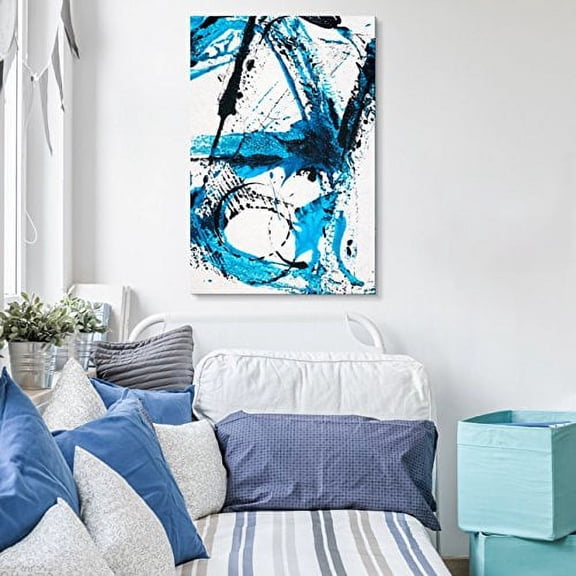 wall26 Canvas Wall Art - Abstract Blue Brush Strokes - Giclee Print Gallery Wrap Modern Home Art Ready to Hang - 32x48 inches