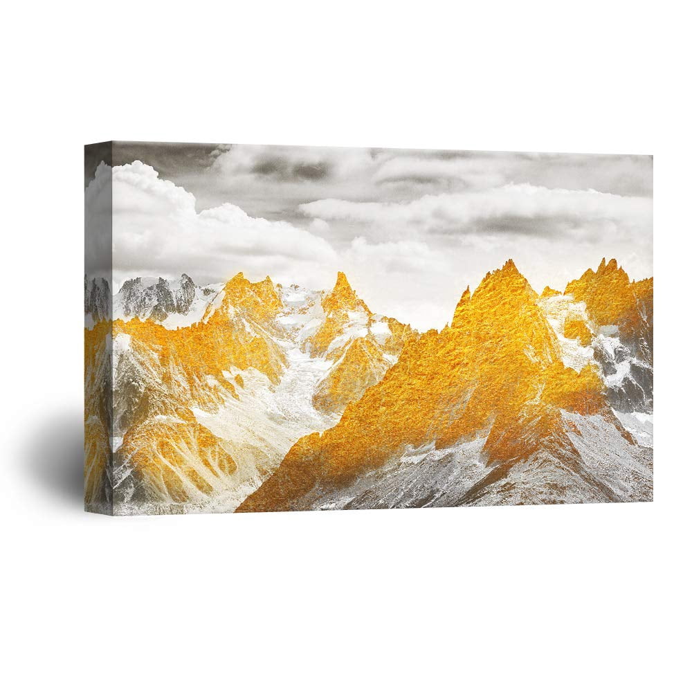 wall26 - Canvas Wall Art - Abstract Golden Mountain Range Landscape ...