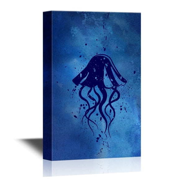 wall26 - Canvas Wall Art - Abstract Jellyfish Swimming Under The Deep Ocean - Gallery Wrap Modern Home Art | Ready to Hang - 16x24 inches