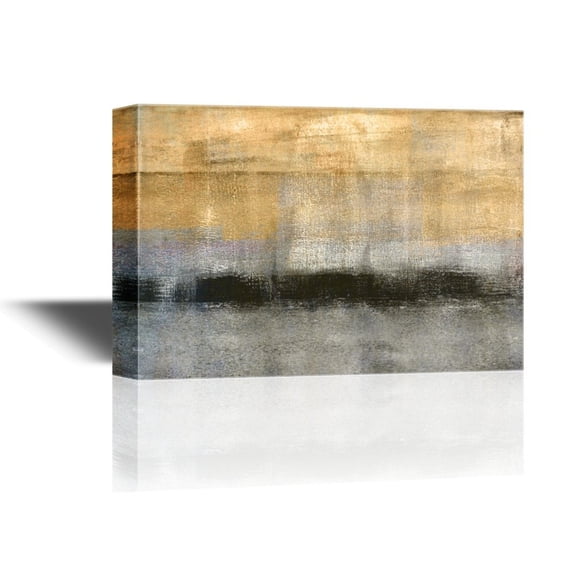 wall26 - Canvas Wall Art - Abstract Landscape with Golden Black and Grey Color - Gallery Wrap Modern Home Art | Ready to Hang - 24x36 inches