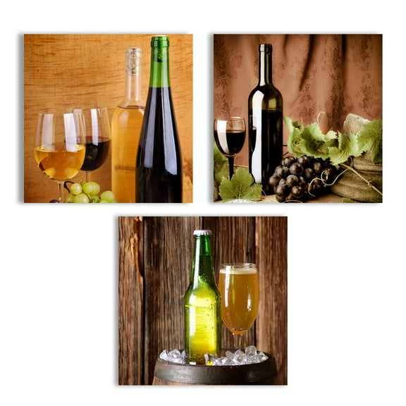 wall26 Canvas Wall Art Abstract Vintage Wine Cup Pictures Home Wall Decorations for Kitchen Streched and Framed - 16"x16"x3 Panels