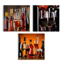 wall26 Canvas Wall Art Abstract Vintage Wine Cup Pictures Home Wall Decorations for Kitchen Streched and Framed - 16"x16"x3 Panels