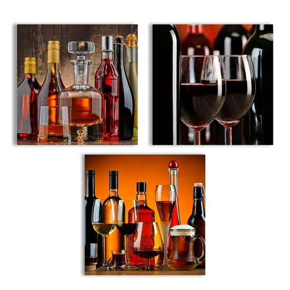 wall26 Canvas Wall Art Abstract Vintage Wine Cup Pictures Home Wall Decorations for Kitchen Streched and Framed - 16"x16"x3 Panels