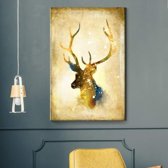 wall26 - Canvas Wall Art - Abstract Watercolor Style Golden Deer - Giclee Print Gallery Wrap Modern Home Art Ready to Hang - 12x18 inches