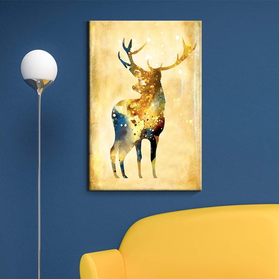 wall26 - Canvas Wall Art - Abstract Watercolor Style Golden Deer - Giclee Print Gallery Wrap Modern Home Art Ready to Hang - 12x18 inches