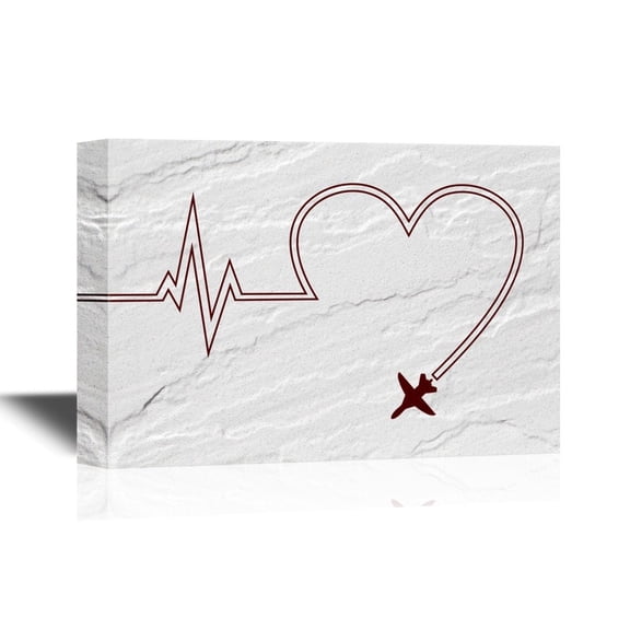 wall26 - Canvas Wall Art - Airplane Flying with The Trace of a Heart Beating Wave - Gallery Wrap Modern Home Art | Ready to Hang - 24x36 inches