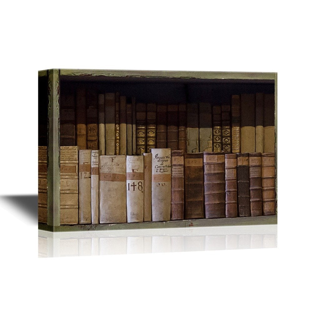 wall26 - Canvas Wall Art - Artwork with Bookshelf and Vintage Books ...