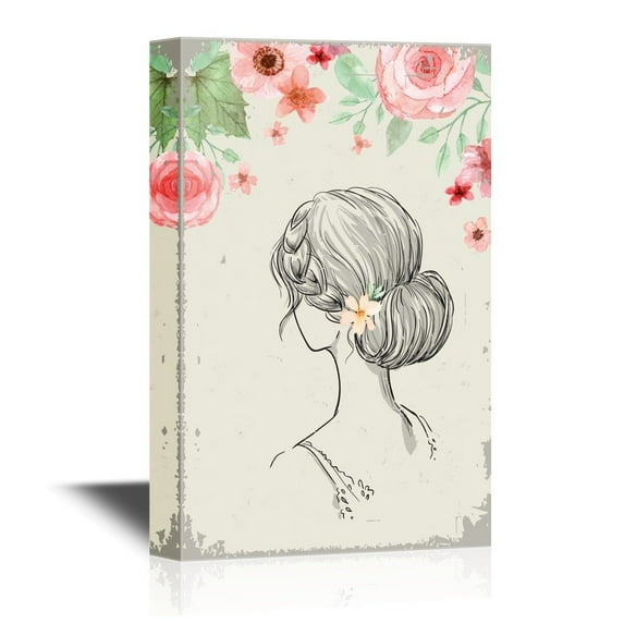 wall26 - Canvas Wall Art - Back View of a Lady with Flowers - Gallery Wrap Modern Home Art | Ready to Hang - 16x24 inches