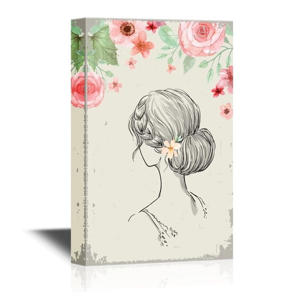 wall26 - Canvas Wall Art - Back View of a Lady with Flowers - Gallery Wrap Modern Home Art | Ready to Hang - 32x48 inches