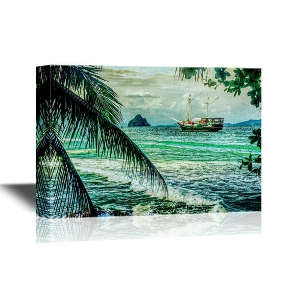 wall26 - Canvas Wall Art - Beautiful Seascape with Sailing on The Sea of Old Ships Against Cloudy Sky - Gallery Wrap Modern Home Art | Ready to Hang - 12x18 inches